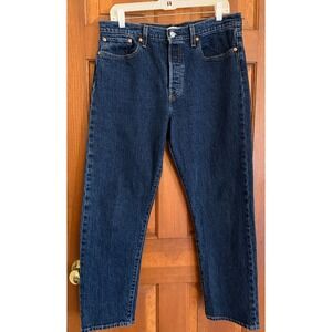 Levi's Women's Wedgie Straight Jean Size 32 Blue Dark Wash Cropped Stretch Denim